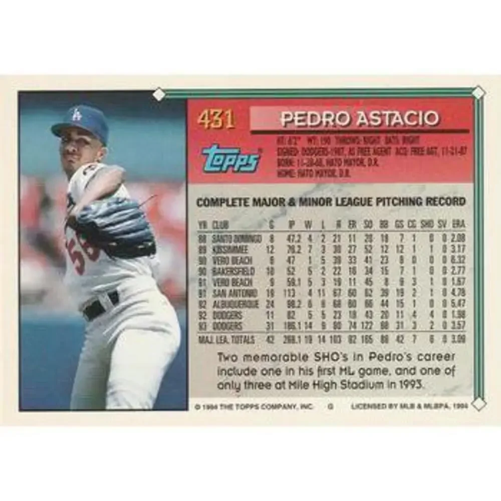1994 Topps Pedro Astacio # 431 Los Angeles Dodgers